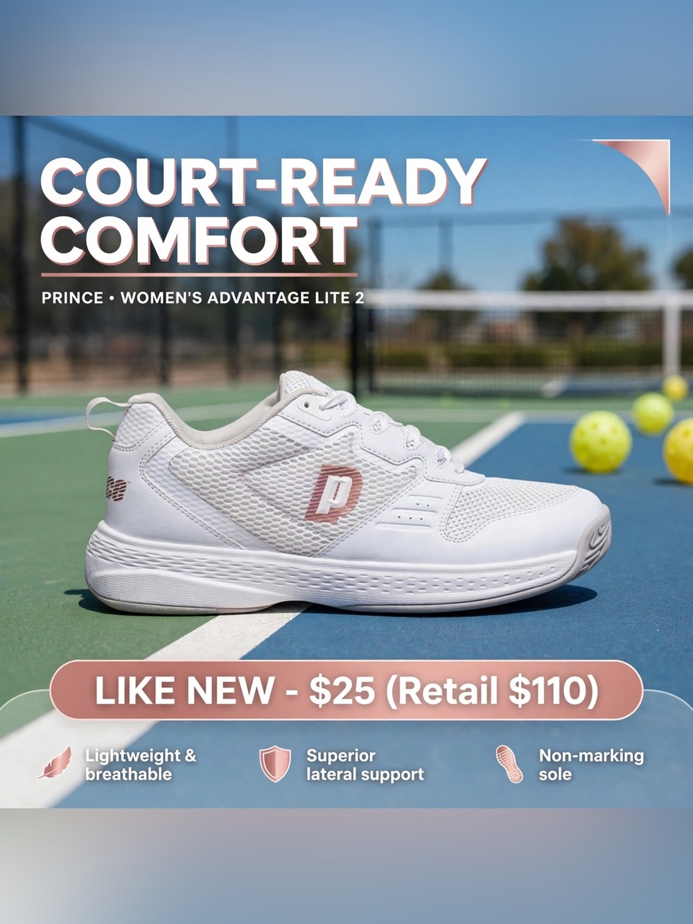 The Prince Women's Advantage Lite 2 Tennis/Pickleball Shoes - Picture 2 of 10